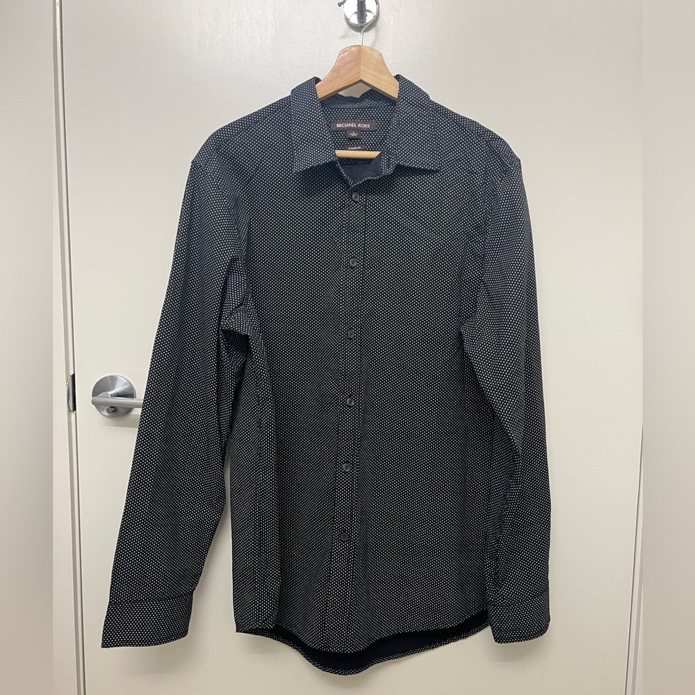 Michael Kors Classic Fit Polka Dot Button-Down Shirt Black/White Men’s Size L
